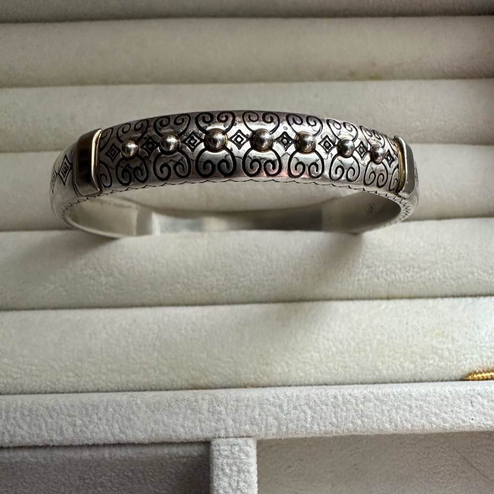 Brighton Two Tone Scrolled and Studded Bangle Bracelet - Picture 3 of 5